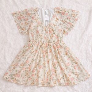 H&M Floral Fit & Flare Dress | NWT | Ruched Waist | Flutter Sleeves | Size M